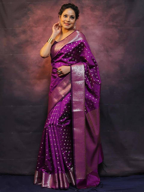 VastraLakshmi Arresting Purple Soft Silk Saree With Fairytale Blouse Piece