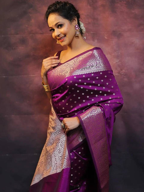 VastraLakshmi Arresting Purple Soft Silk Saree With Fairytale Blouse Piece