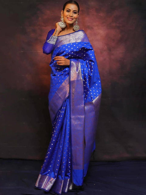 VastraLakshmi Eloquence Royal Blue Soft Silk Saree With Seraglio Blouse Piece