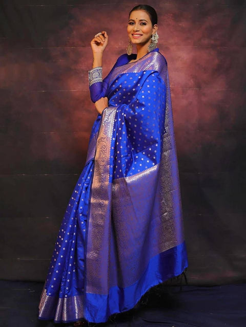 VastraLakshmi Eloquence Royal Blue Soft Silk Saree With Seraglio Blouse Piece