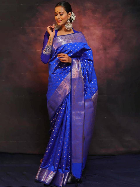 VastraLakshmi Eloquence Royal Blue Soft Silk Saree With Seraglio Blouse Piece