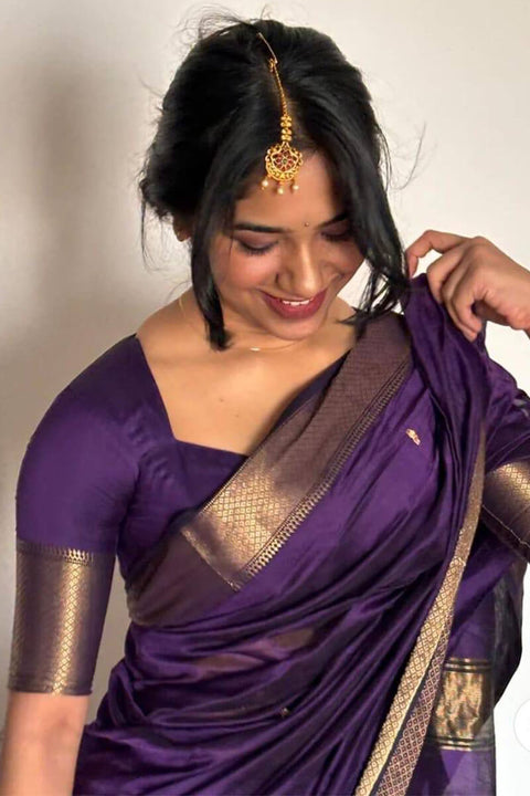 VastraLakshmi Fantabulous Purple Cotton Silk Saree With Pleasurable Blouse Piece