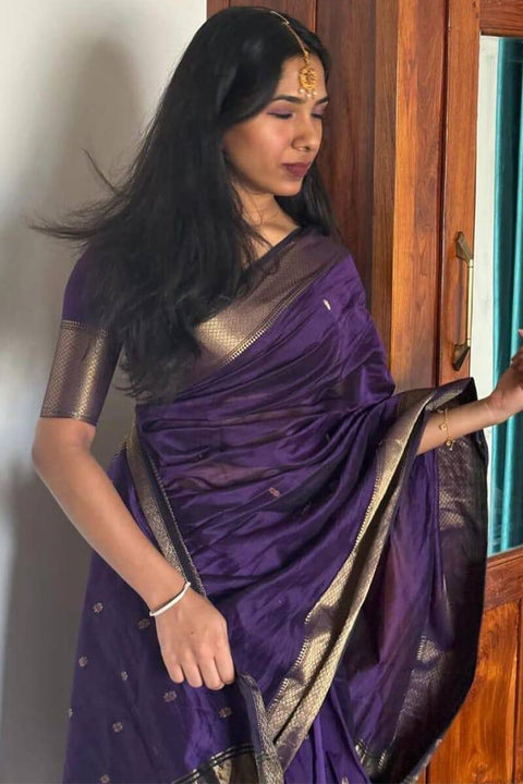 VastraLakshmi Fantabulous Purple Cotton Silk Saree With Pleasurable Blouse Piece