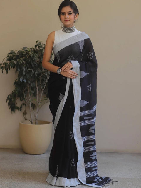 VastraLakshmi Petrichor Black Cotton Silk Saree With Traditional Blouse Piece