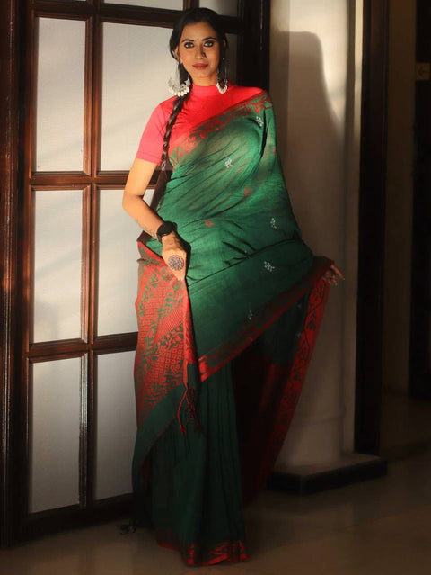 VastraLakshmi Proficient Green Cotton Silk Saree With Gratifying Blouse Piece