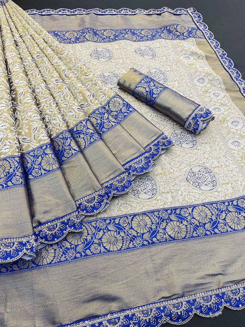 VastraLakshmi Breathtaking Beige Kanjivaram Silk Saree With Adoring Blouse Piece