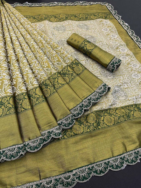 VastraLakshmi Desirable Beige Kanjivaram Silk Saree With Bewitching Blouse Piece