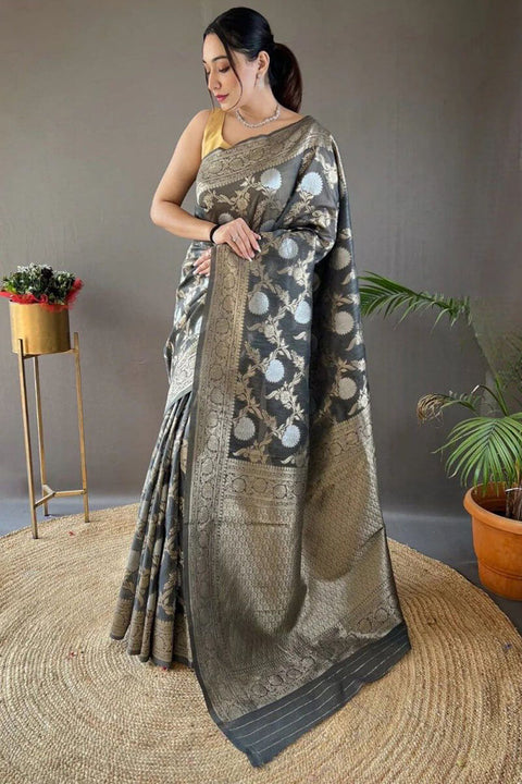 VastraLakshmi Ideal Grey Cotton Silk Saree With Chatoyant Blouse Piece