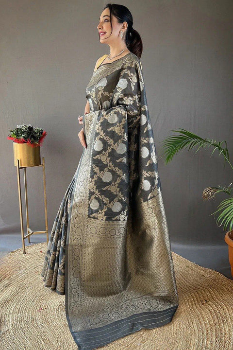 VastraLakshmi Ideal Grey Cotton Silk Saree With Chatoyant Blouse Piece