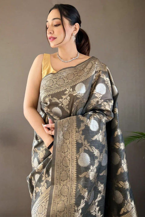 VastraLakshmi Ideal Grey Cotton Silk Saree With Chatoyant Blouse Piece