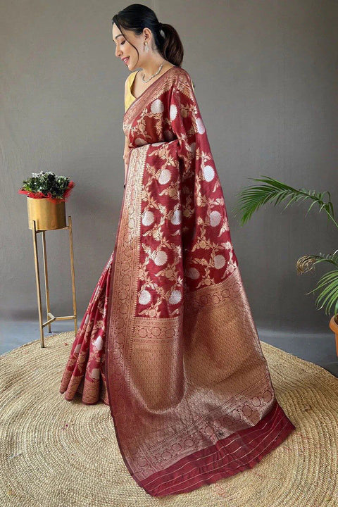 VastraLakshmi Dissemble Maroon Cotton Silk Saree With Epiphany Blouse Piece