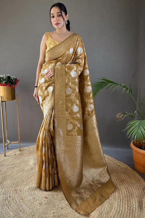 VastraLakshmi Lissome Mustard Cotton Silk Saree With Petrichor Blouse Piece