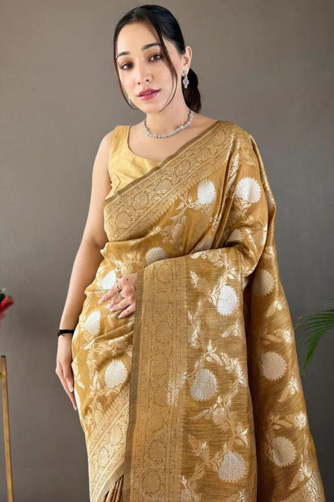 VastraLakshmi Lissome Mustard Cotton Silk Saree With Petrichor Blouse Piece