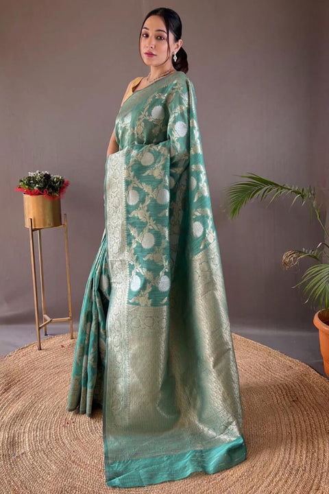 VastraLakshmi Susurrous Sea Green Cotton Silk Saree With Confounding Blouse Piece