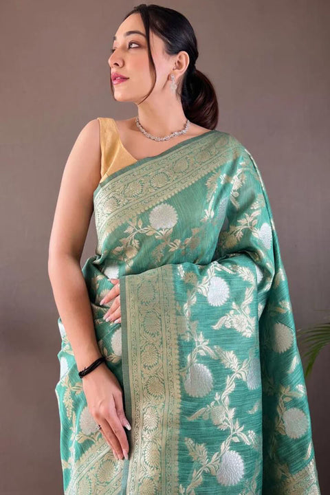 VastraLakshmi Susurrous Sea Green Cotton Silk Saree With Confounding Blouse Piece