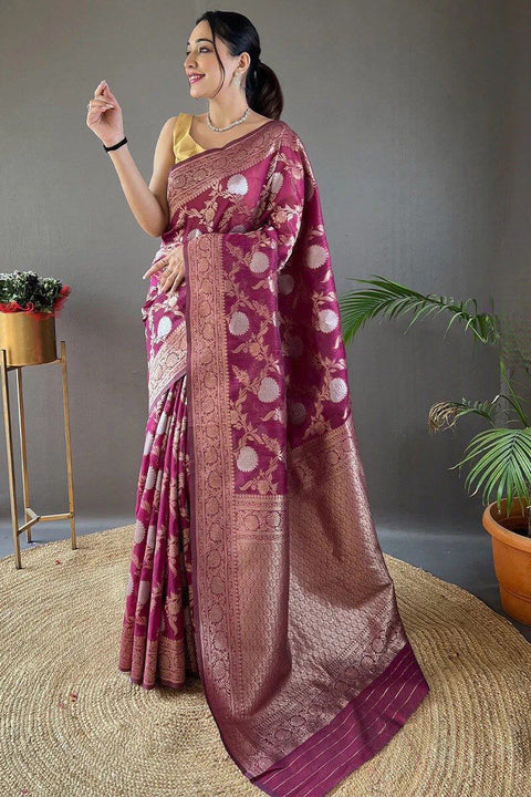 VastraLakshmi Gratifying Wine Cotton Silk Saree With Denouement Blouse Piece