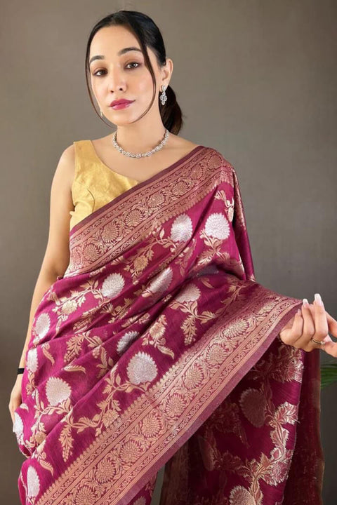 VastraLakshmi Gratifying Wine Cotton Silk Saree With Denouement Blouse Piece