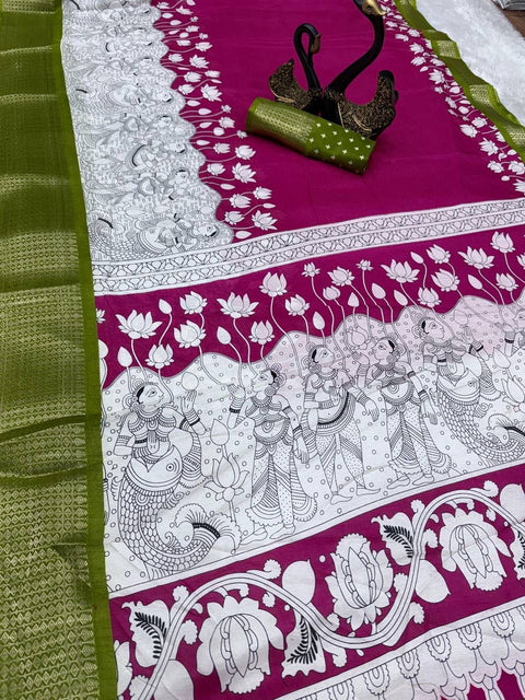 VastraLakshmi Elision Dark Pink Digital Printed Dola Silk Saree With Snazzy Blouse Piece