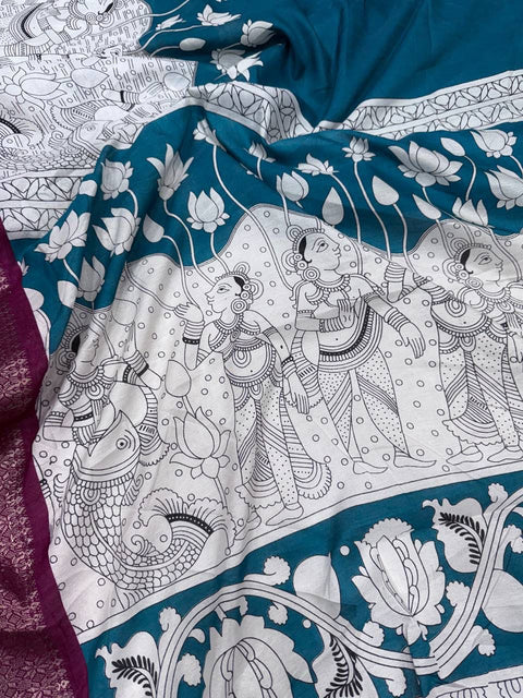 VastraLakshmi Tempting Firozi Digital Printed Dola Silk Saree With Resplendent Blouse Piece