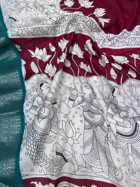 VastraLakshmi Panache Maroon Digital Printed Dola Silk Saree With Quixotic Blouse Piece