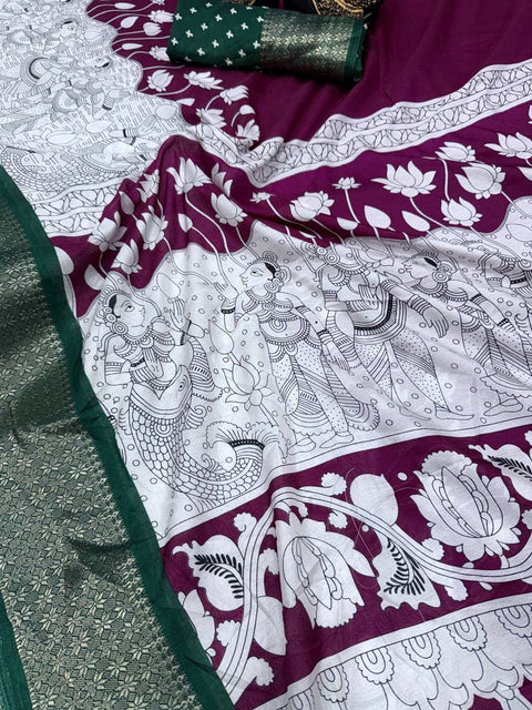 VastraLakshmi Cynosure Purple Digital Printed Dola Silk Saree With Ephemeral Blouse Piece