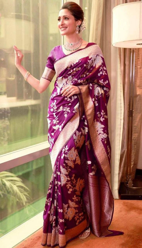 VastraLakshmi Enamoring Purple Soft Silk Saree With Ornate Blouse Piece