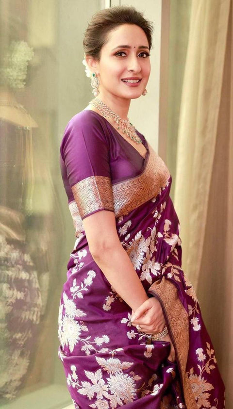 VastraLakshmi Enamoring Purple Soft Silk Saree With Ornate Blouse Piece