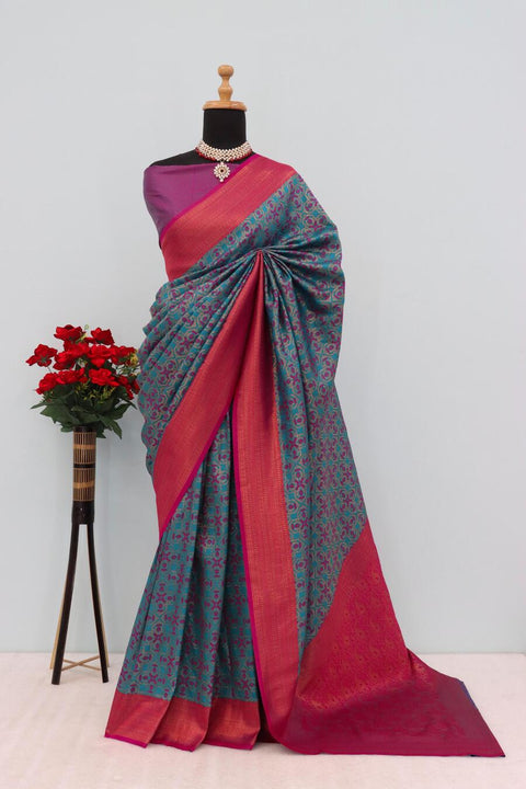 VastraLakshmi Marvellous Blue Soft Banarasi Silk Saree With Capricious Blouse Piece