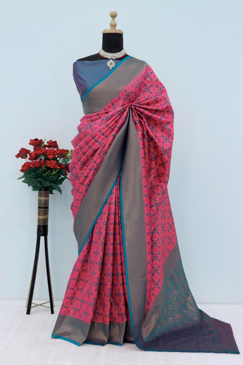 VastraLakshmi Intricate Dark Pink Soft Banarasi Silk Saree With Desiring Blouse Piece