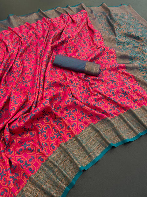 VastraLakshmi Intricate Dark Pink Soft Banarasi Silk Saree With Desiring Blouse Piece