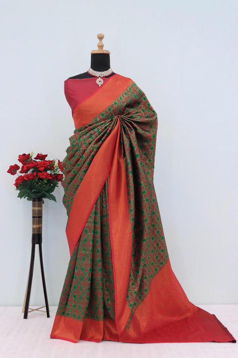 VastraLakshmi Ravishing Green Soft Banarasi Silk Saree With Blissful Blouse Piece