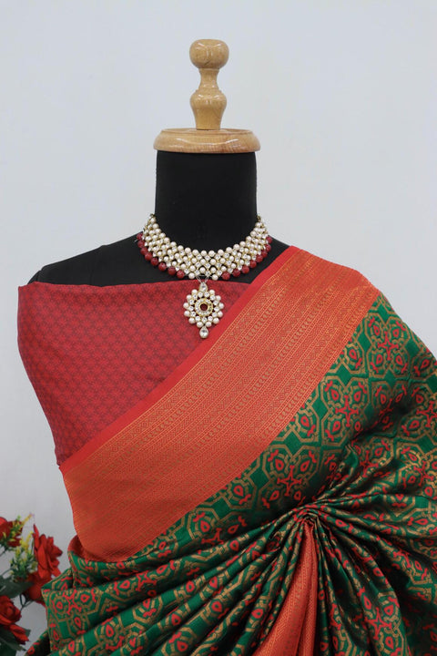 VastraLakshmi Ravishing Green Soft Banarasi Silk Saree With Blissful Blouse Piece