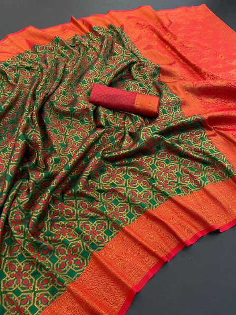 VastraLakshmi Ravishing Green Soft Banarasi Silk Saree With Blissful Blouse Piece