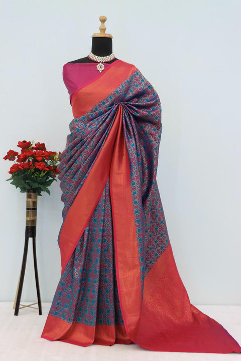 VastraLakshmi Forbearance Navy Blue Soft Banarasi Silk Saree With Comely Blouse Piece