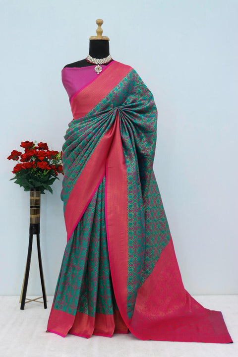 VastraLakshmi Ailurophile Rama Soft Banarasi Silk Saree With Dissemble Blouse Piece