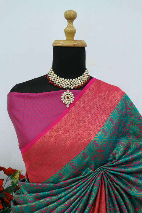 VastraLakshmi Ailurophile Rama Soft Banarasi Silk Saree With Dissemble Blouse Piece