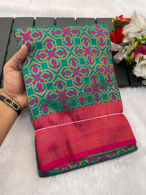 VastraLakshmi Ailurophile Rama Soft Banarasi Silk Saree With Dissemble Blouse Piece