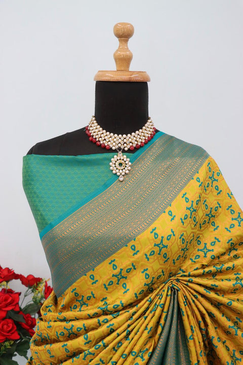 VastraLakshmi Imbrication Yellow Soft Banarasi Silk Saree With Propinquity Blouse Piece