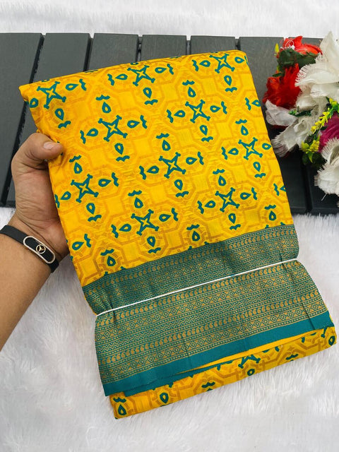 VastraLakshmi Imbrication Yellow Soft Banarasi Silk Saree With Propinquity Blouse Piece