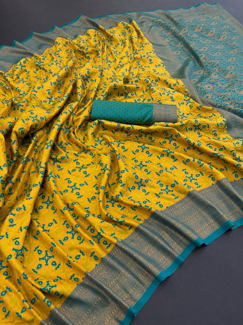 VastraLakshmi Imbrication Yellow Soft Banarasi Silk Saree With Propinquity Blouse Piece