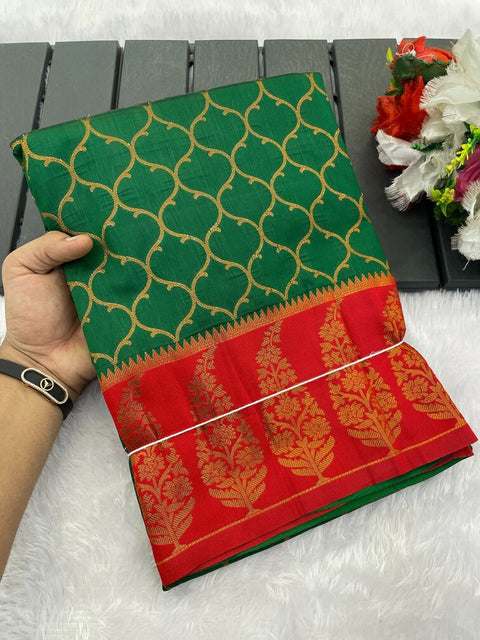 VastraLakshmi Lovely Dark Green Soft Banarasi Silk Saree With Unique Blouse Piece