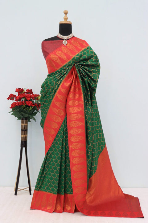 VastraLakshmi Lovely Dark Green Soft Banarasi Silk Saree With Unique Blouse Piece