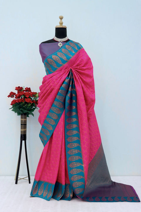 VastraLakshmi Designer Dark Pink Soft Banarasi Silk Saree With Engrossing Blouse Piece