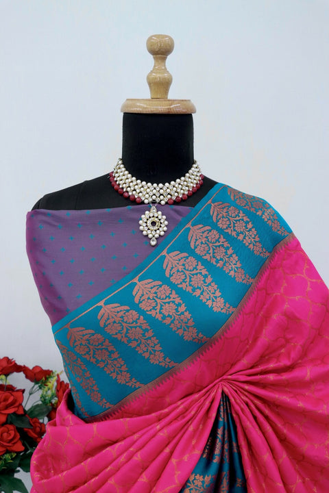 VastraLakshmi Designer Dark Pink Soft Banarasi Silk Saree With Engrossing Blouse Piece