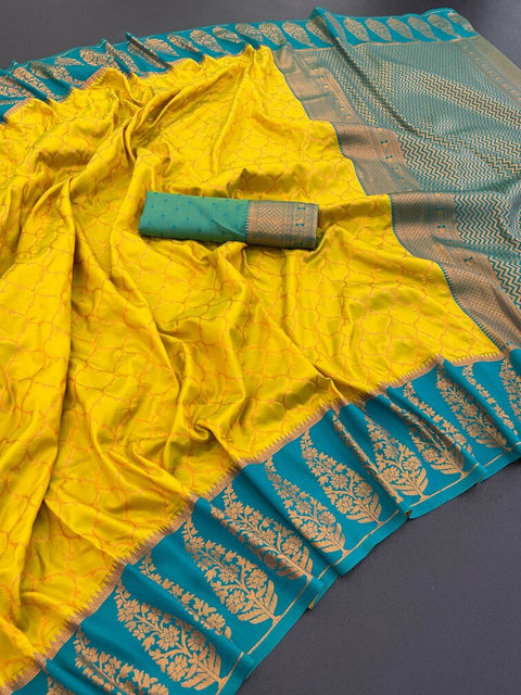 VastraLakshmi Exceptional Mustard Soft Banarasi Silk Saree With Twirling Blouse Piece