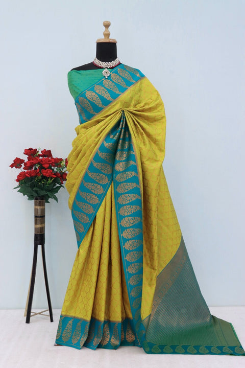 VastraLakshmi Exceptional Mustard Soft Banarasi Silk Saree With Twirling Blouse Piece