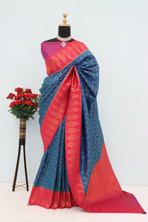 VastraLakshmi Adoring Navy Blue Soft Banarasi Silk Saree With Brood Blouse Piece