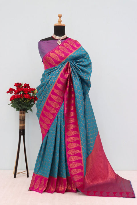 VastraLakshmi Elision Rama Soft Banarasi Silk Saree With Lagniappe Blouse Piece