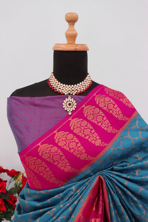 VastraLakshmi Elision Rama Soft Banarasi Silk Saree With Lagniappe Blouse Piece