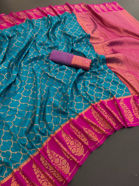 VastraLakshmi Elision Rama Soft Banarasi Silk Saree With Lagniappe Blouse Piece